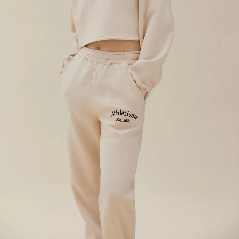 Crème Colored “Athlétisme” Cuffed Sweatpants, Size Small, from Nasty Gal
